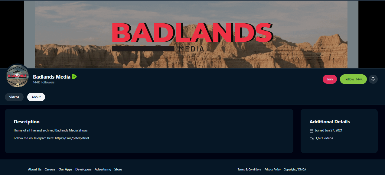 Badlands Media Rumble about page 20230821