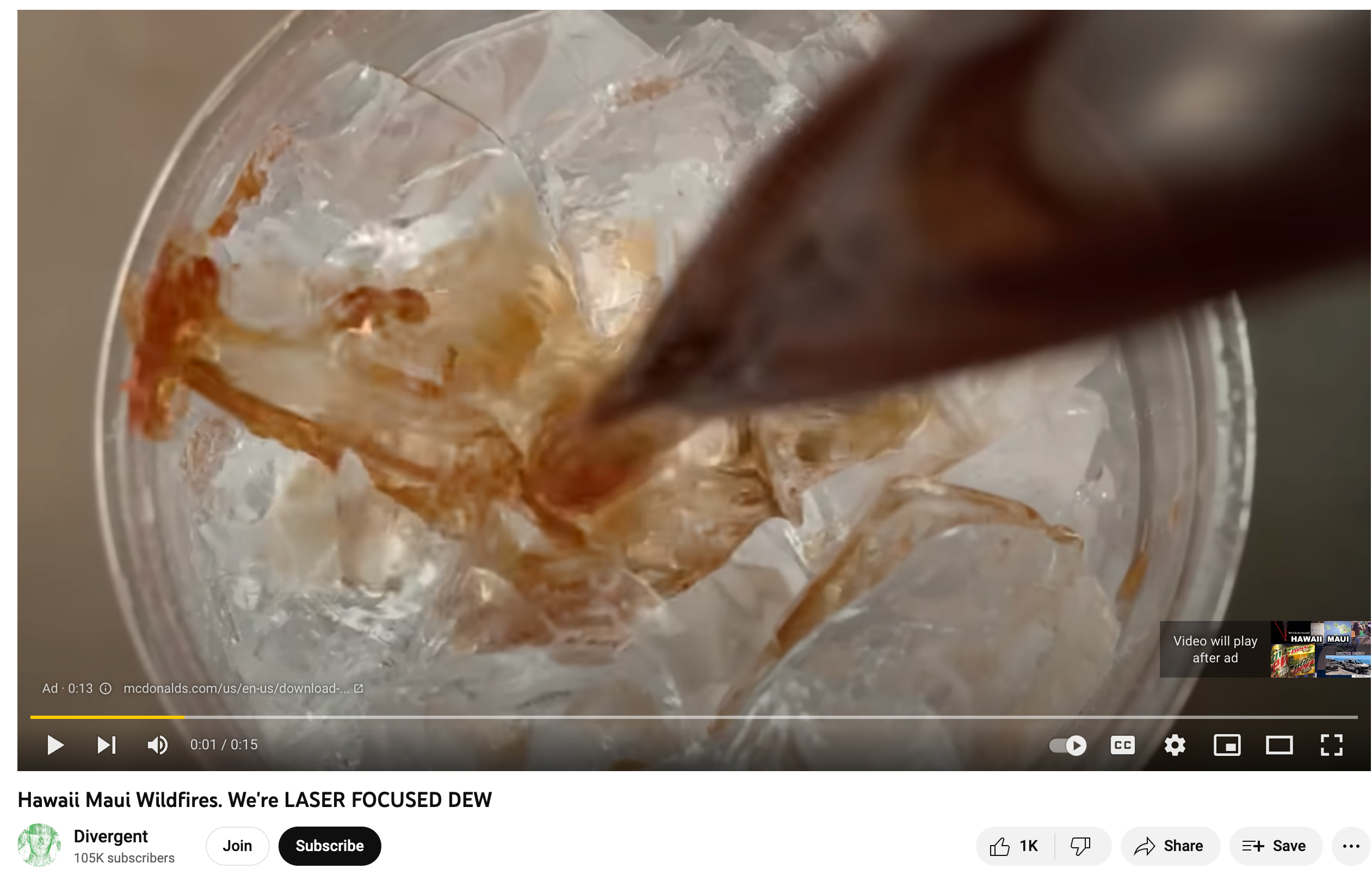 Image of ad for McDonalds iced coffee on conspiracy video 