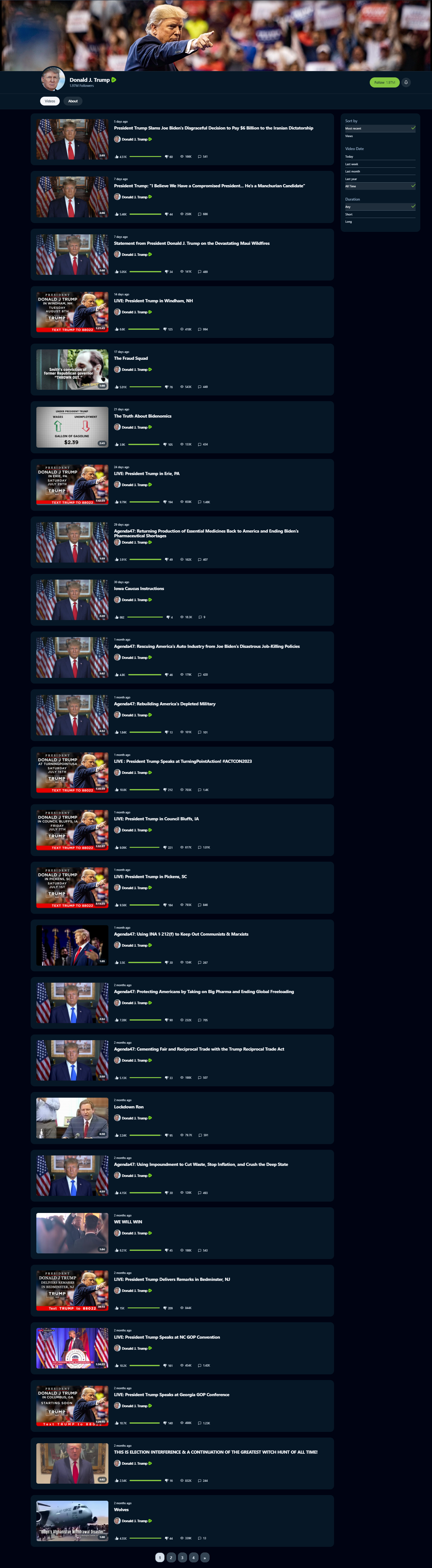 Trump first page of rumble videos 20230822