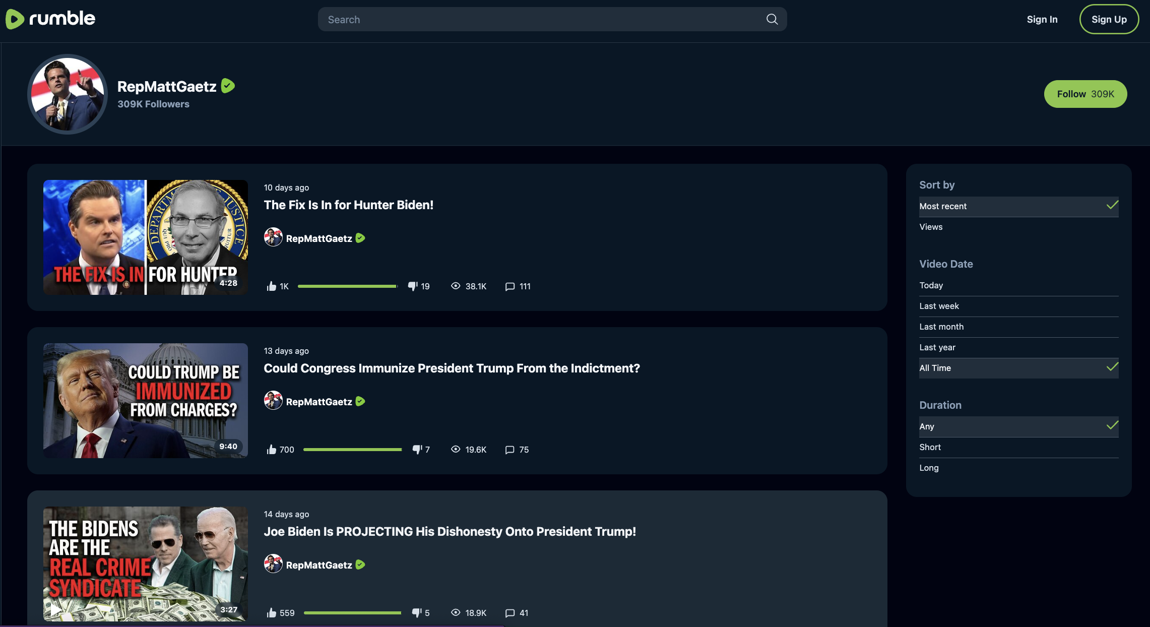 Matt Gaetz Rumble Page 20230822