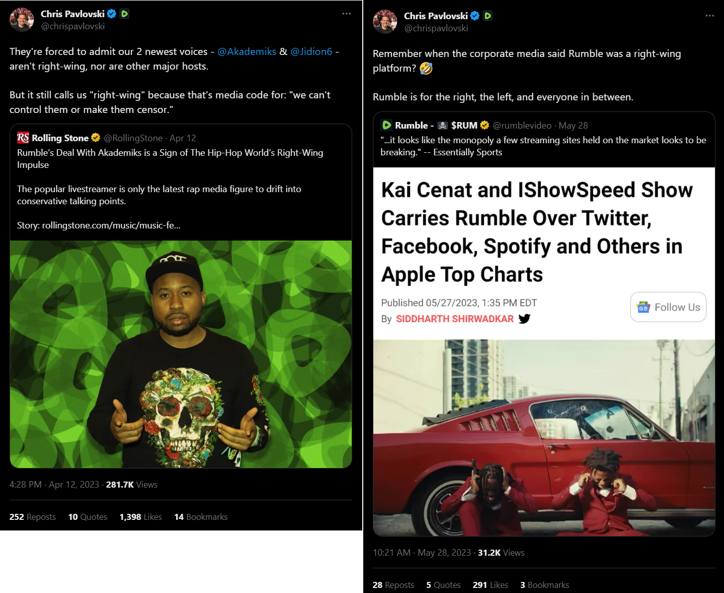 Rumble tweets alleging diversity