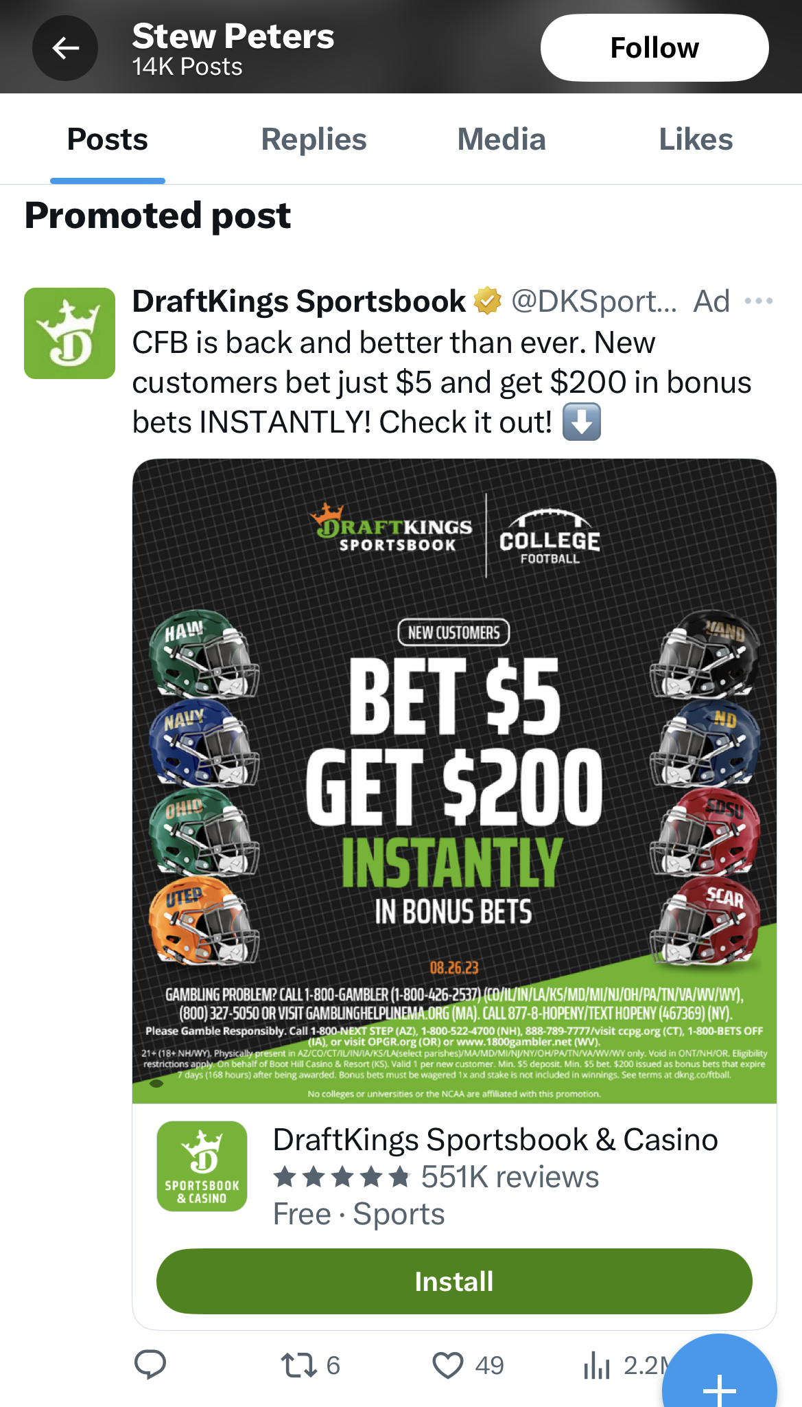 Stew Peters Draft Kings
