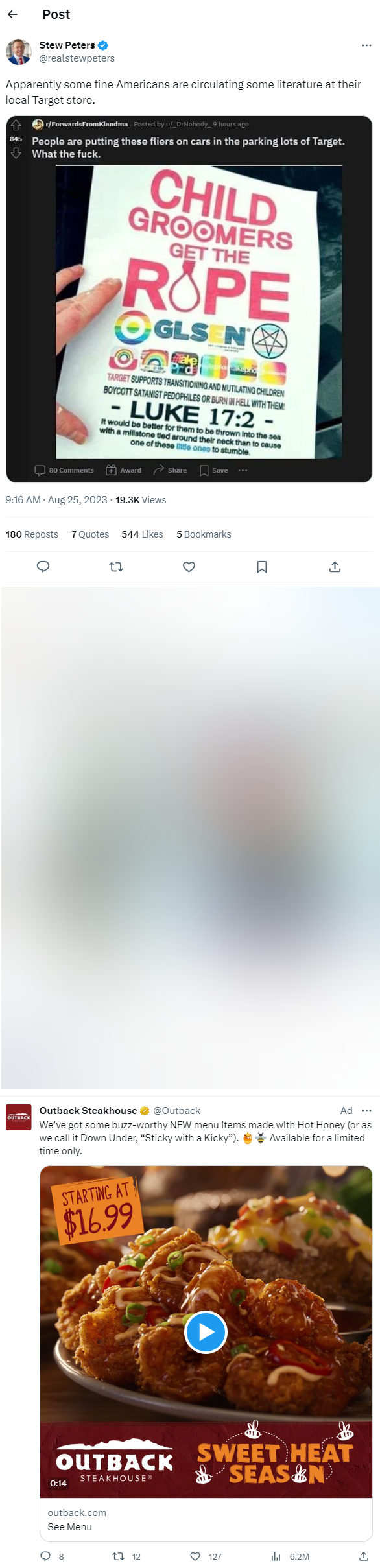 Stew Peters Outback Steakhouse ad