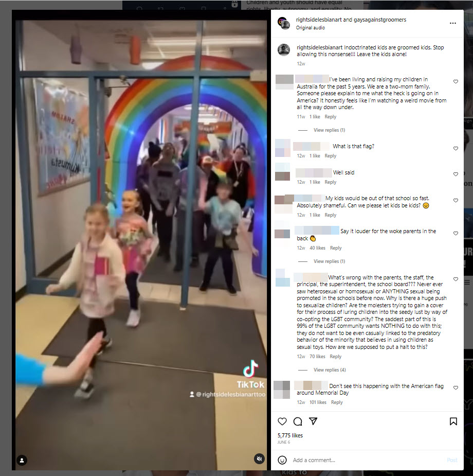 A screenshot of  post shared by Gays Against Groomers on Instagram 