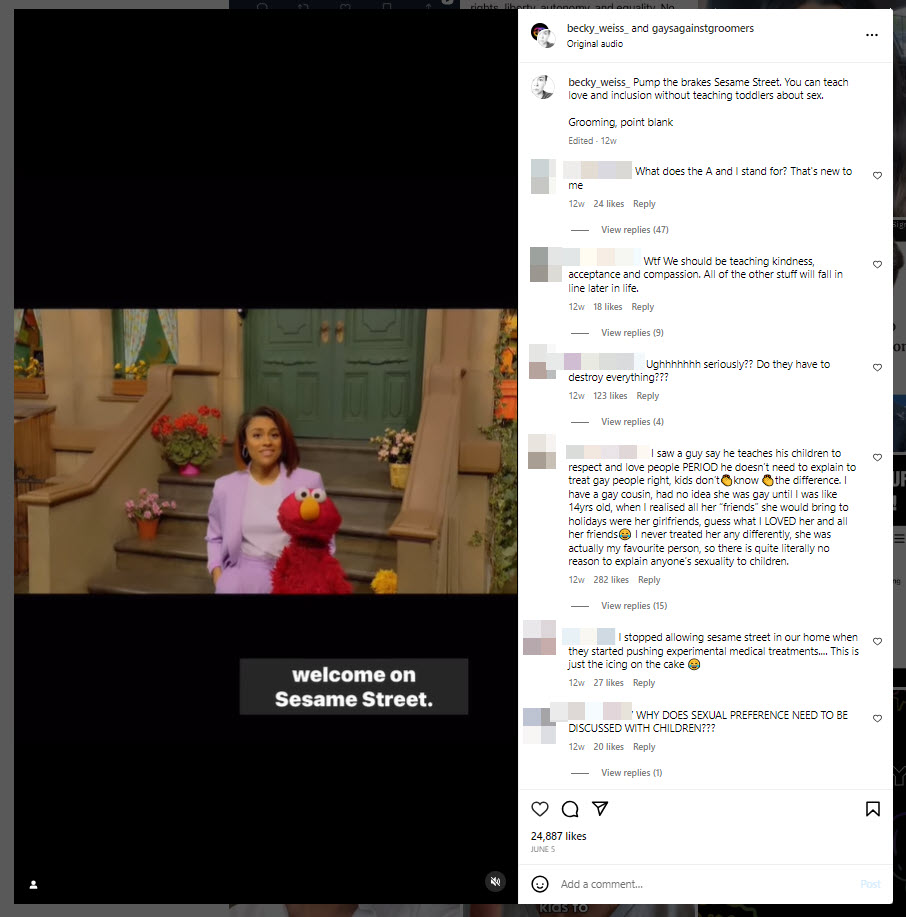 A screenshot of a post shared by Gays Against Groomers on Instagram 