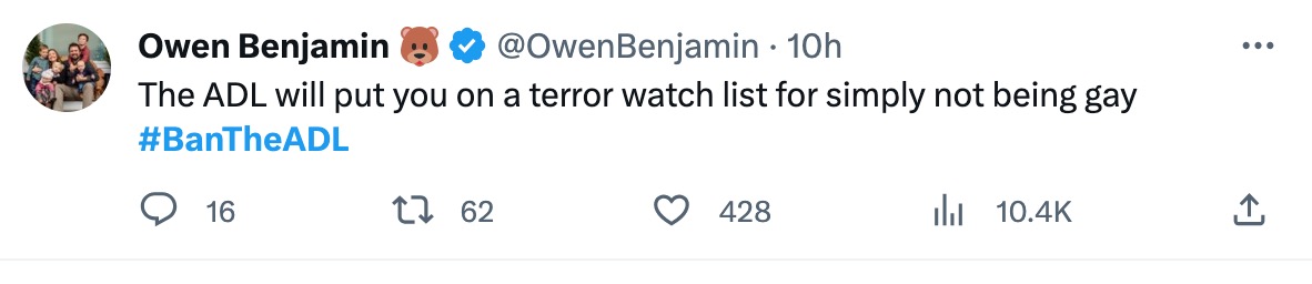 Owen Benjamin adl hashtag