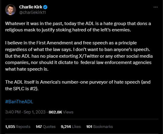 A screenshot of a tweet from Charlie Kirk 