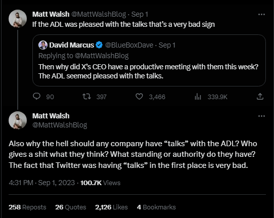 A screenshot of a tweet from Matt Walsh