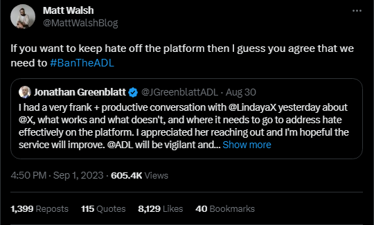 A screenshot of a tweet from Matt Walsh 