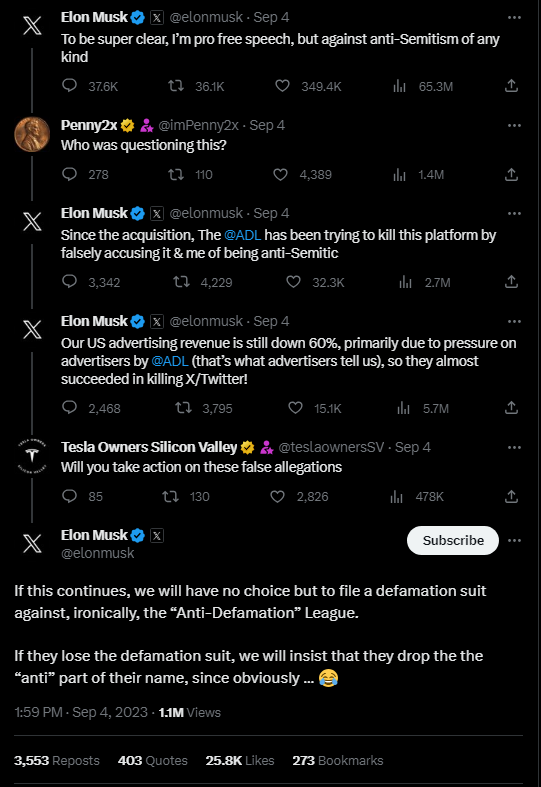 A screenshot of a tweet from Elon Musk