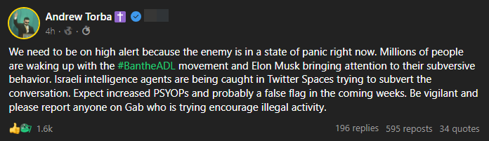 a screenshot of a Gab post from Torba