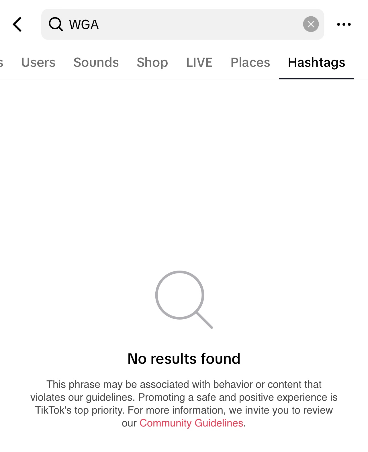 WGA blocked hashtag TT