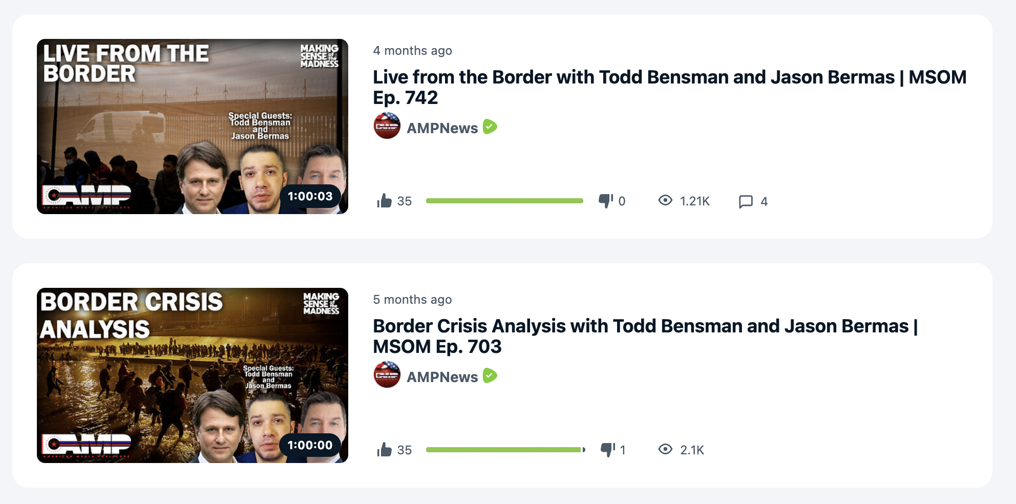 A screenshot showing Todd Bensman appearing twice on Making Sense of the Madness
