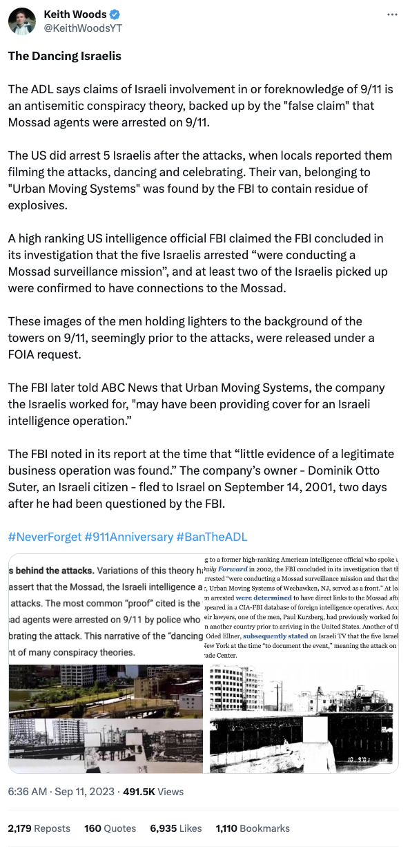Keith Woods 9/11 dancing israelis post
