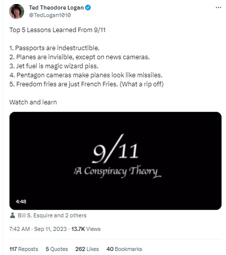 ted logan 9.11 post on x