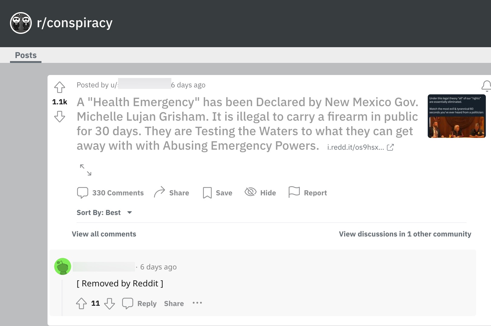 Reddit post from r/conspiracy that says "replaced by reddit"