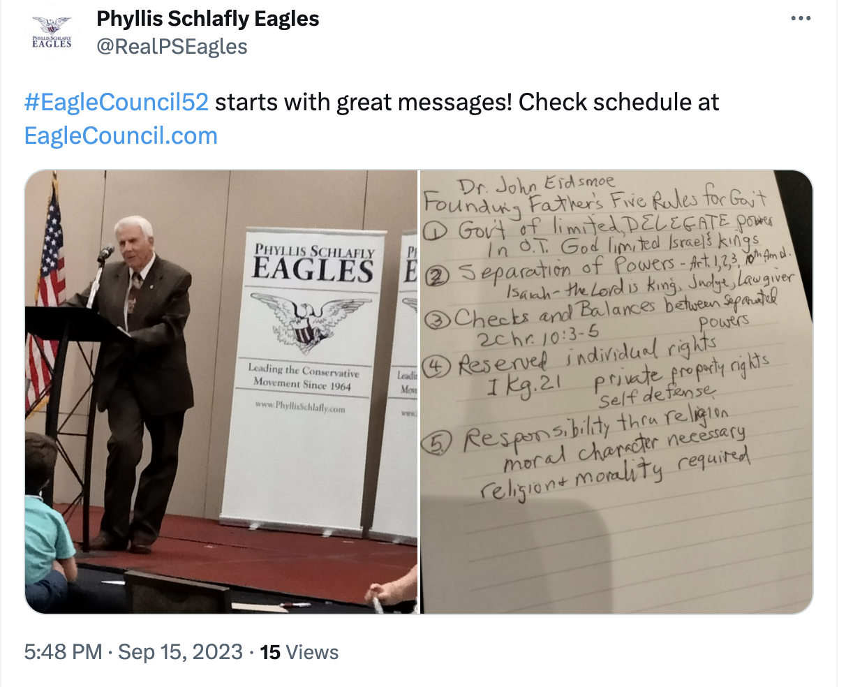 a photo showing John Eidsmoe at the Schlafly Eagles Council