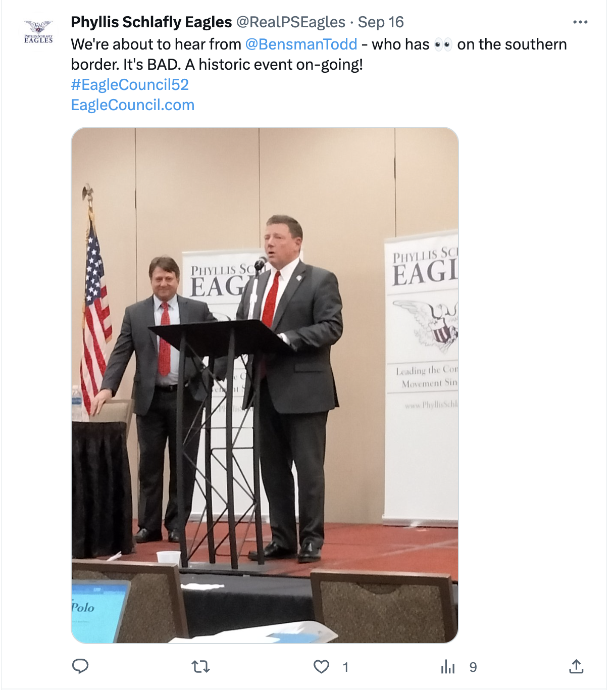 a photo showing Todd Bensman at Phyllis Schlafley Eagles Council