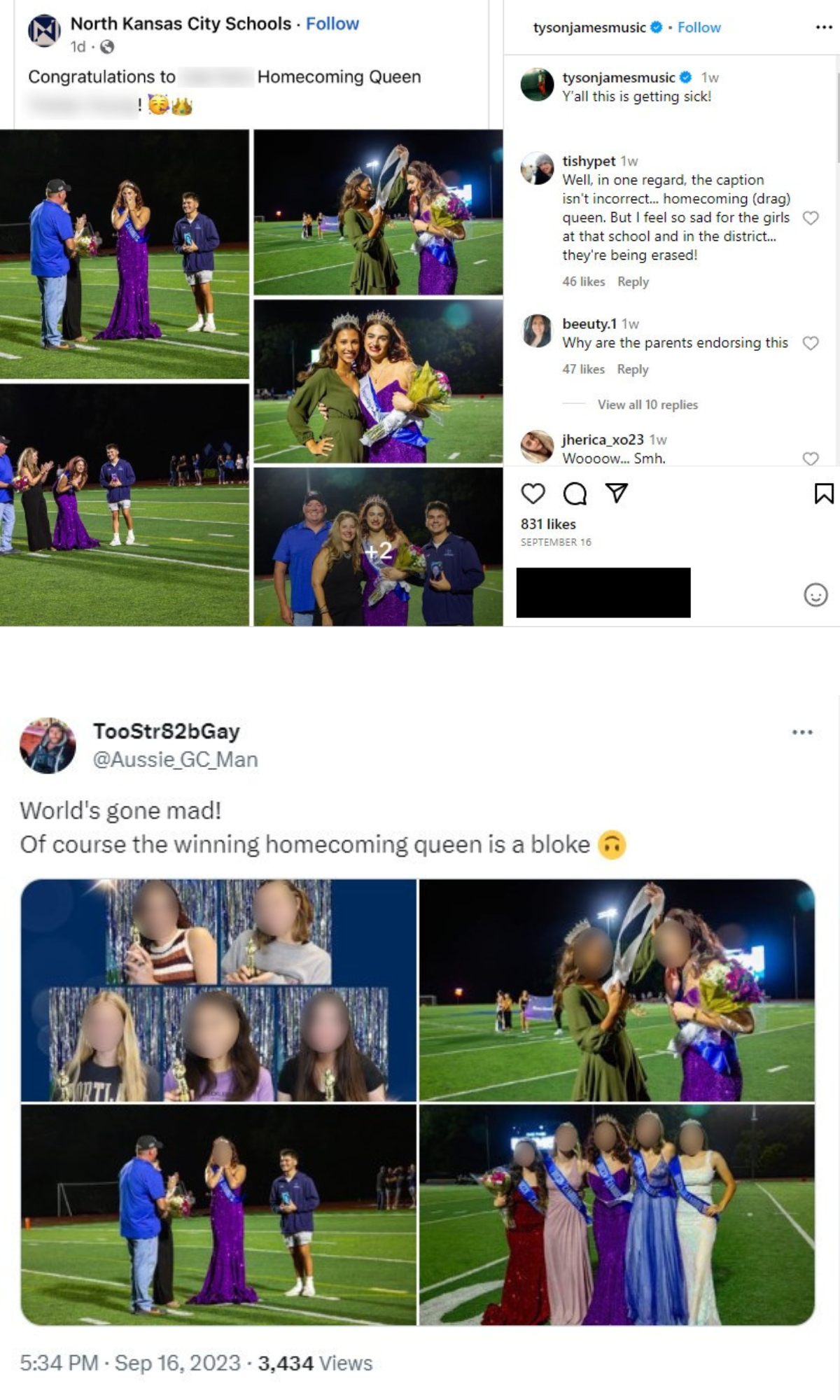 screenshot of tweet and Instagram post