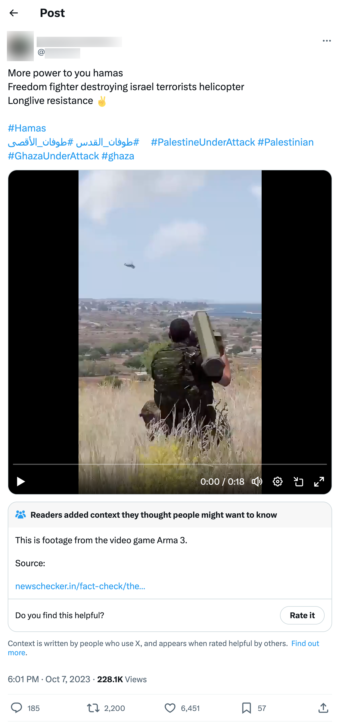 More power to you hamas Freedom fighter destroying israel terrorists helicopter  Longlive resistance ✌  #Hamas  #طوفان_الأقصى #طوفان_القدس     #PalestineUnderAttack #Palestinian #GhazaUnderAttack #ghaza