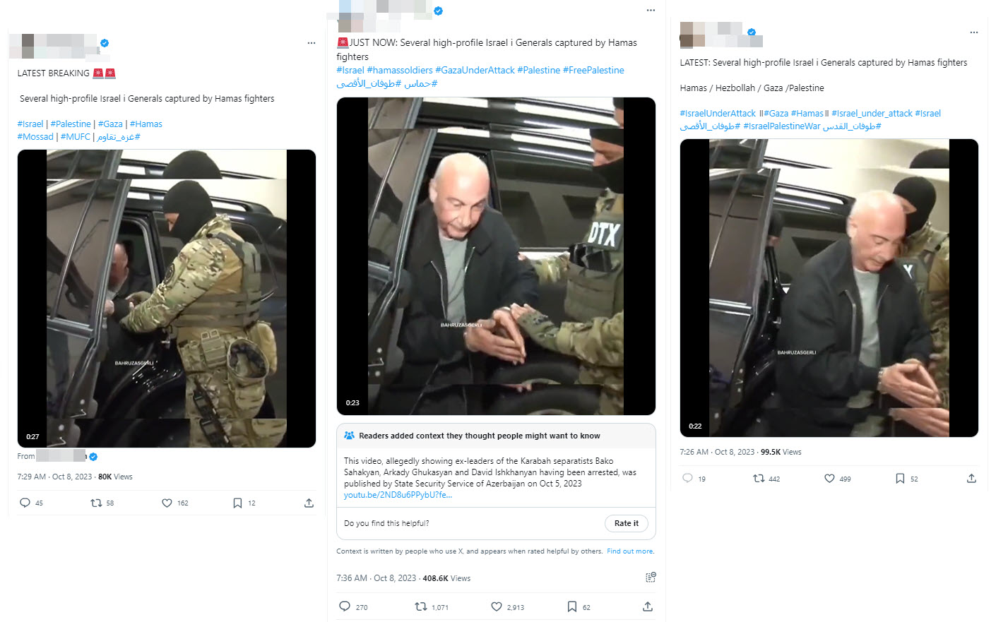 Screenshots of additional posts sharing this misinformation 