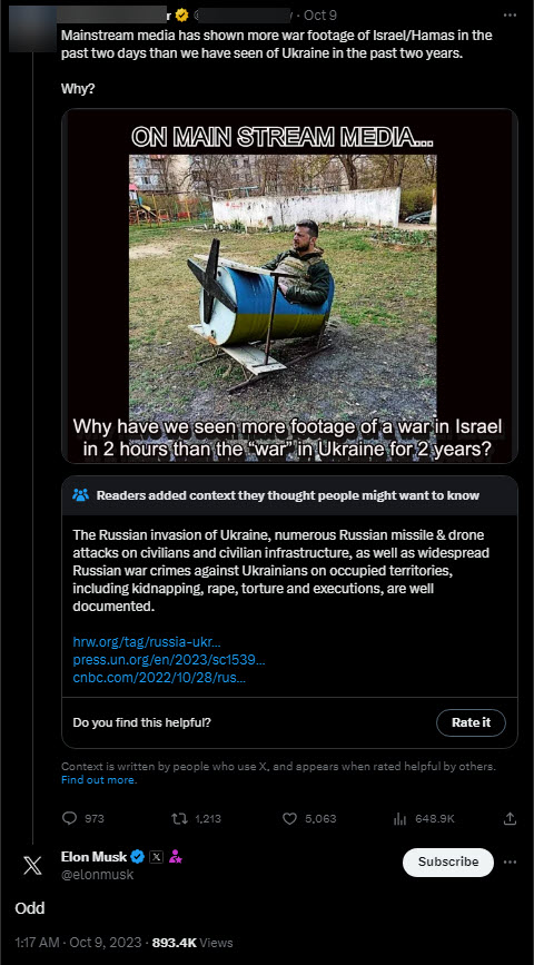 Elon Ukraine/Palestine 