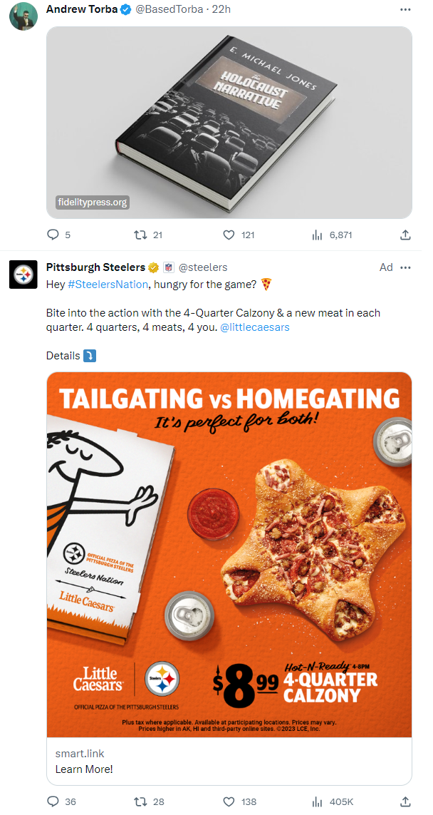 Andrew Torba and the Pittsburgh Steelers and Little Caesars