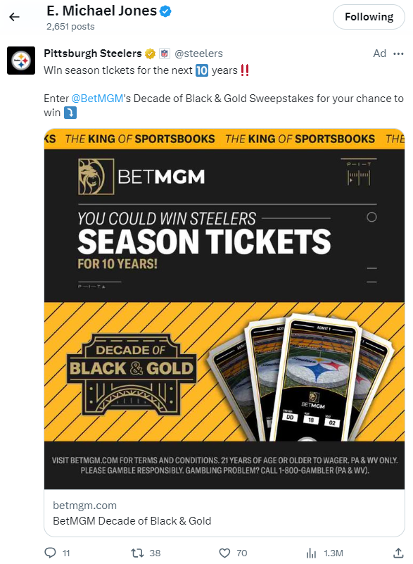 E. Michael Jones and the Pittsburgh Steelers / BetMGM
