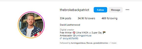 a screenshot of David Leatherwood's Instagram bio