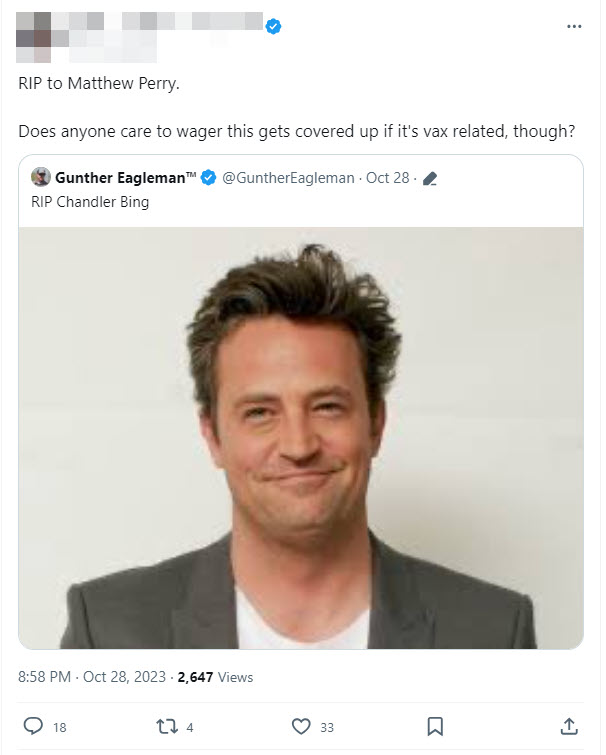 A screenshot of a post from a verified X user