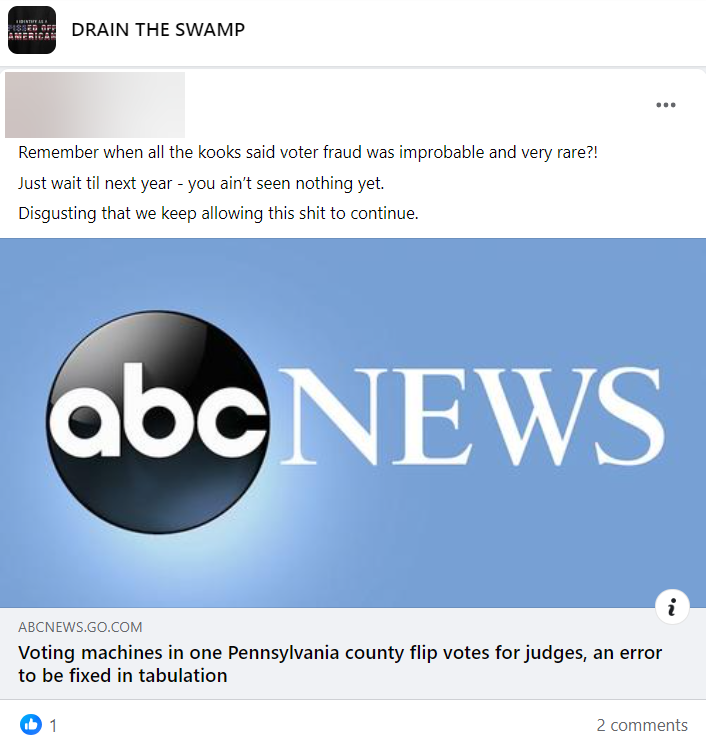 DRAIN THE SWAMP PA voting post