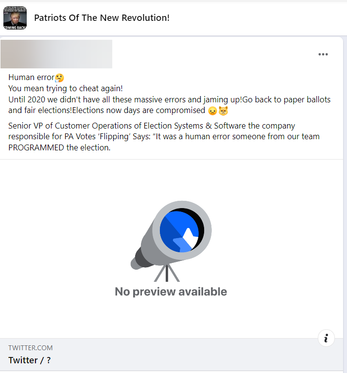 Patriots of the New Revolution PA voting post