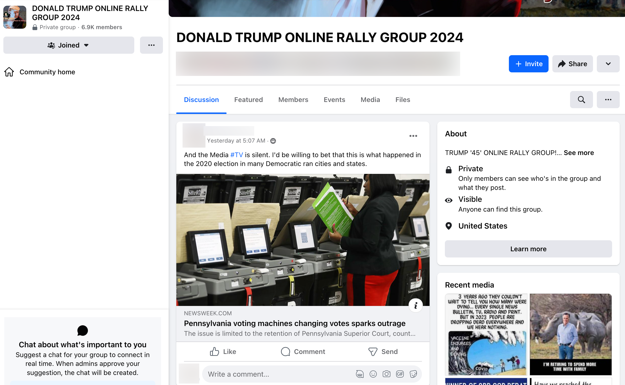 DONALD TRUMP ONLINE RALLY GROUP 2024 PA voting post