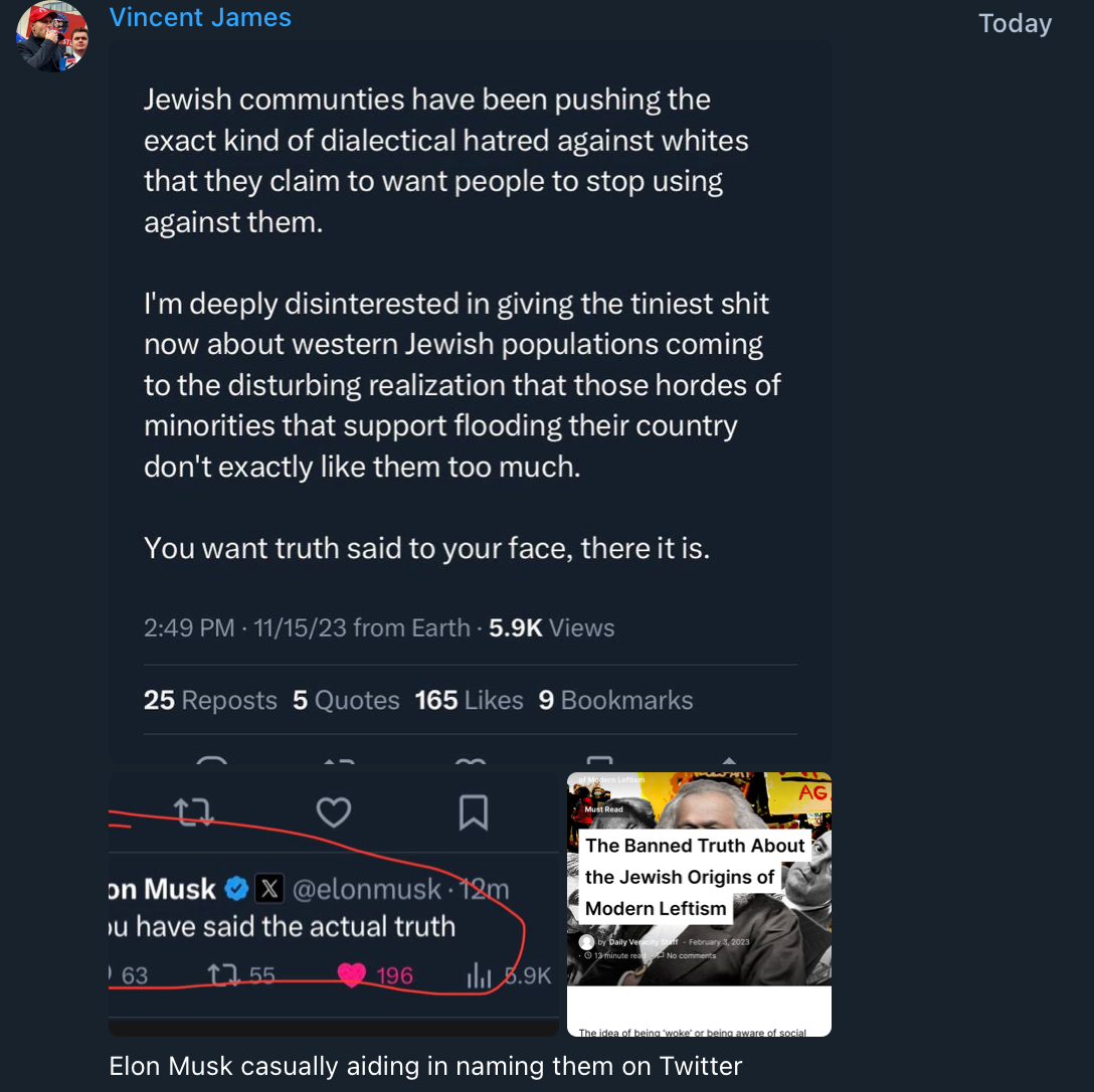 Vincent James Musk tweet