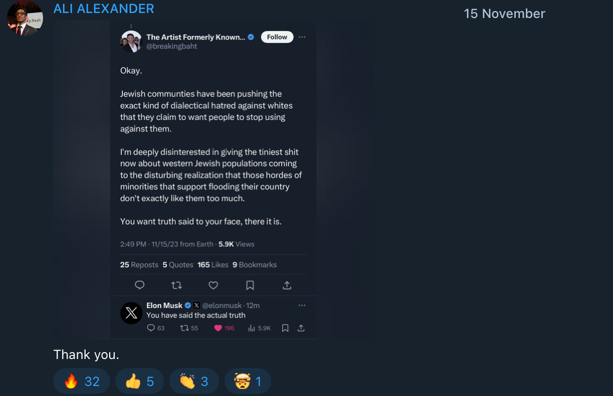 Ali Alexander Musk response