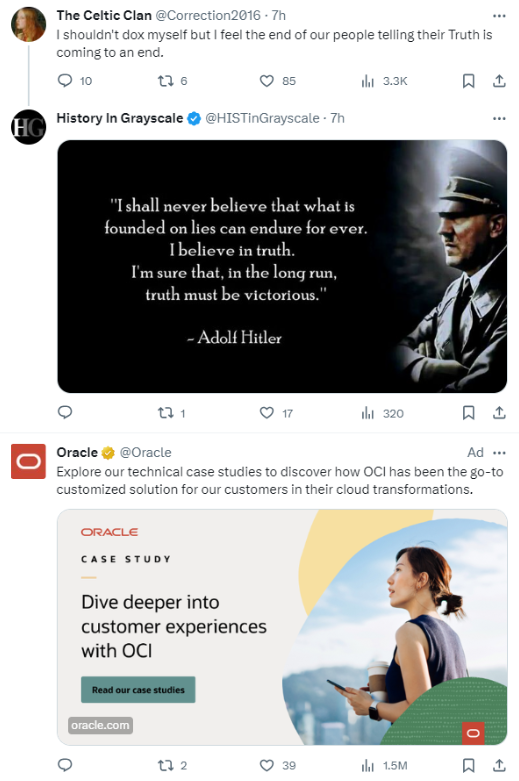 Pro-Nazi content and an Oracle ad