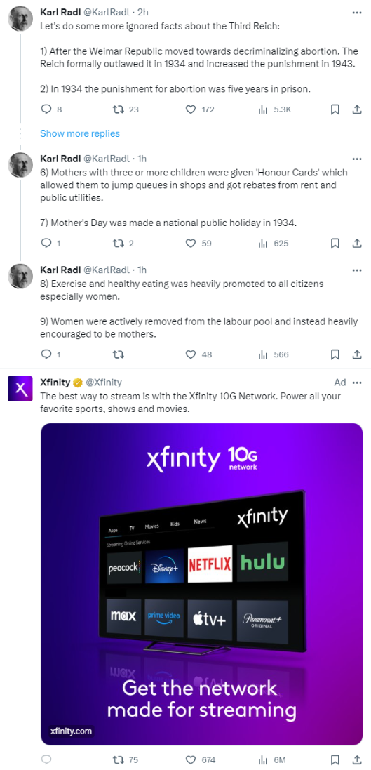 Pro-Nazi content and an Xfinity ad