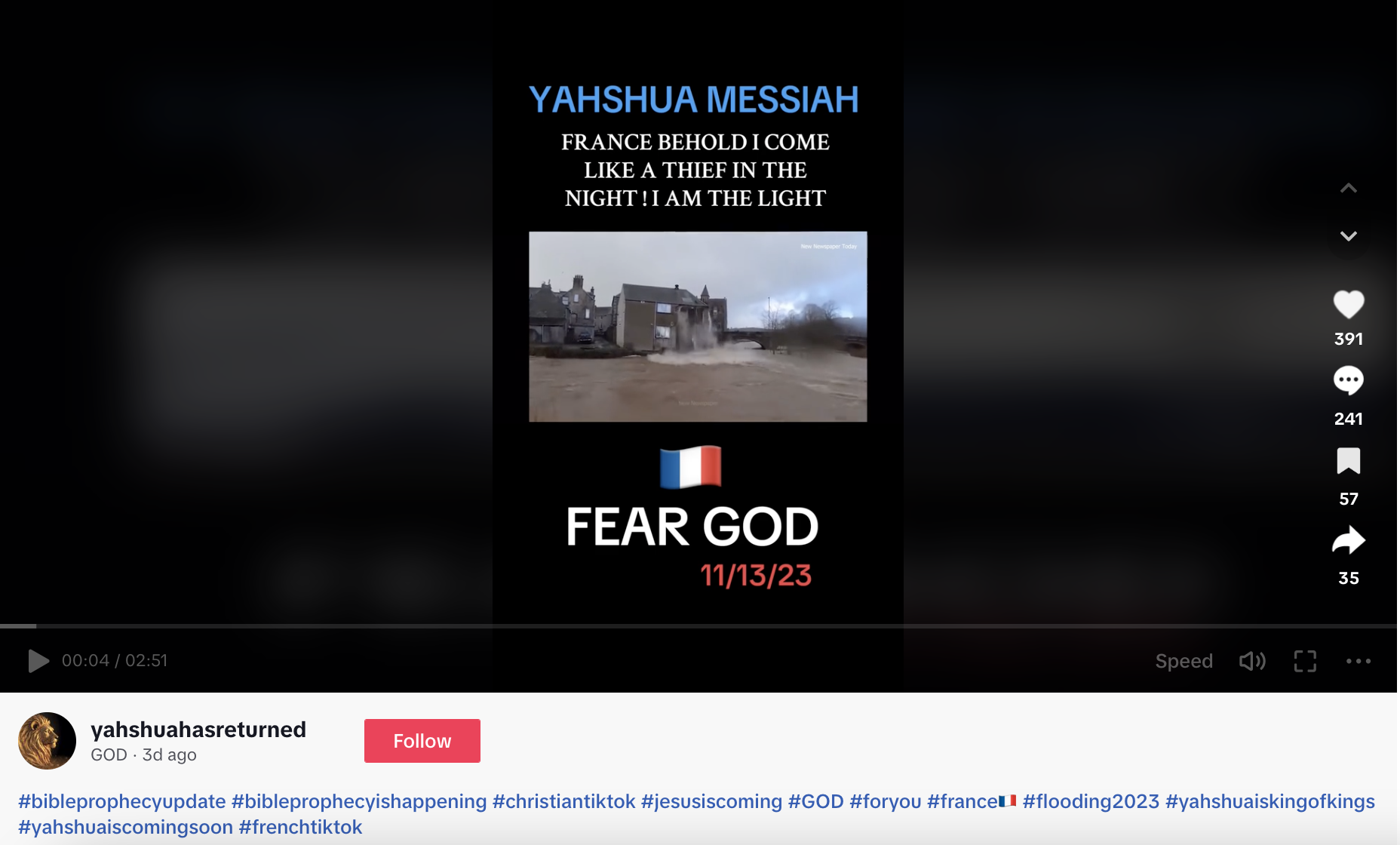 tiktok screenshot France floods end times 