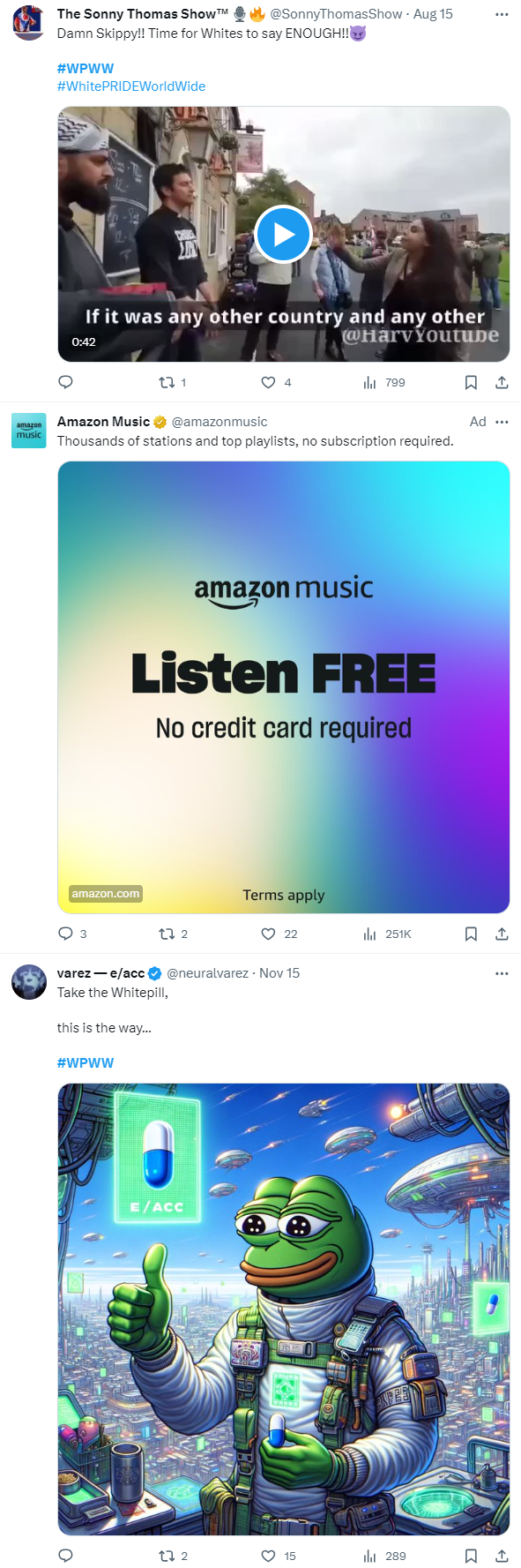 White nationalist hashtag and an Amazon ad