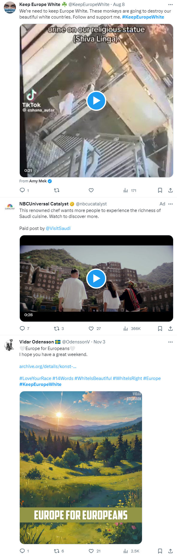 White nationalist hashtag and NBCUniversal Catalyst 2