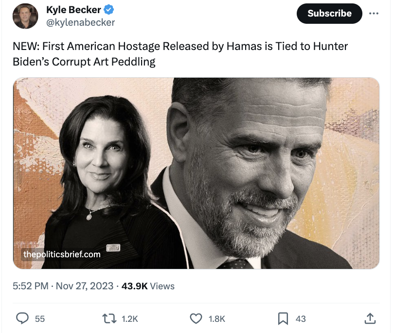 NEW: First American Hostage Released by Hamas is Tied to Hunter Biden’s Corrupt Art Peddling