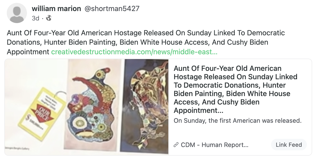 User posting CDM's story to Gab