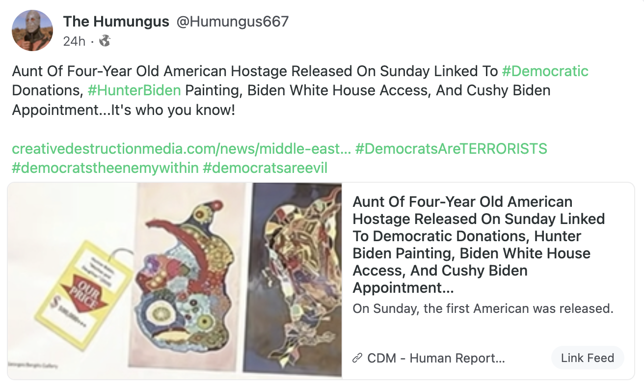 User posting CDM's story to Gab