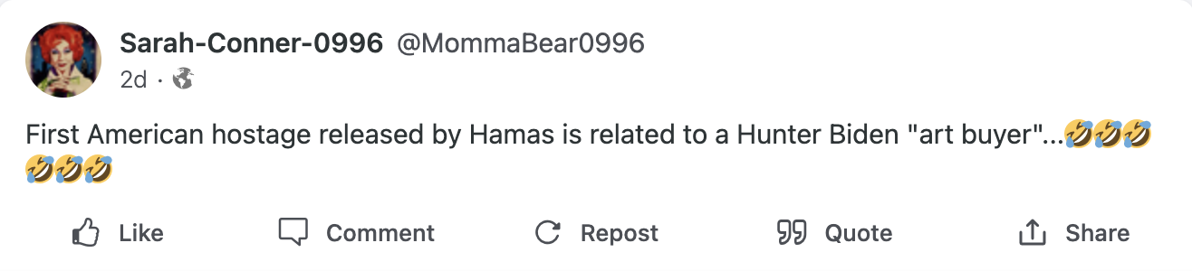 Gab user spreading hostage "corruption" story 2