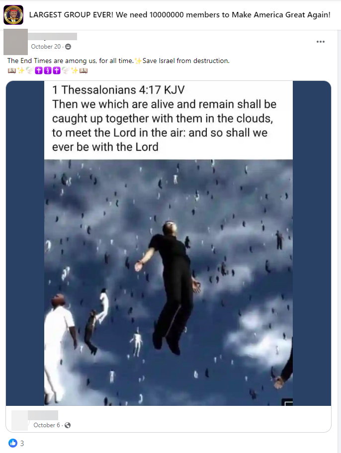Facebook group post warning about the endtimes