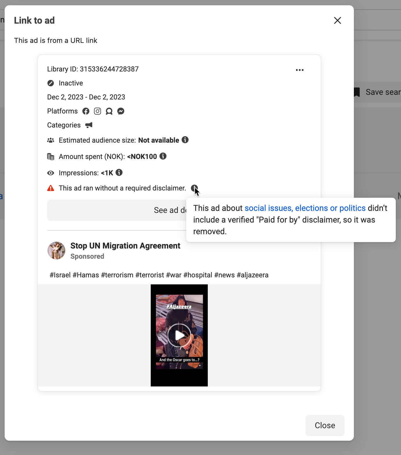 Meta ad no disclaimer