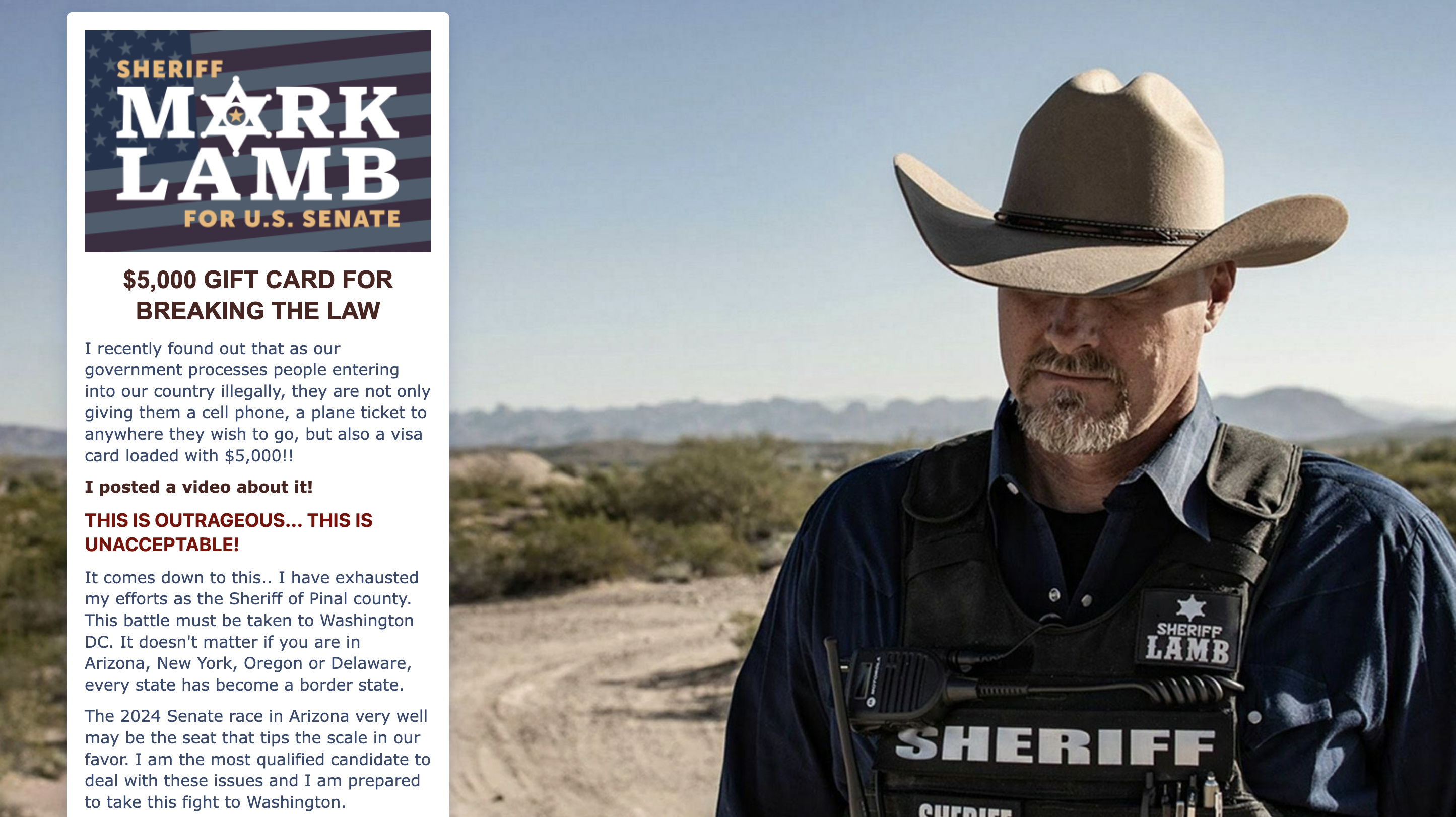 The landing page for Mark Lamb's campaign donations