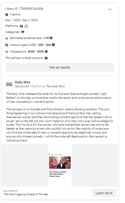 A screenshot of a Meta ad for Lady Ballers