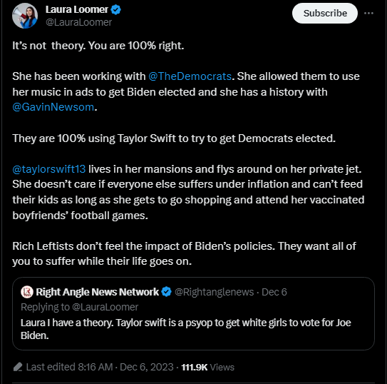 Laura Loomer swift tweet 2