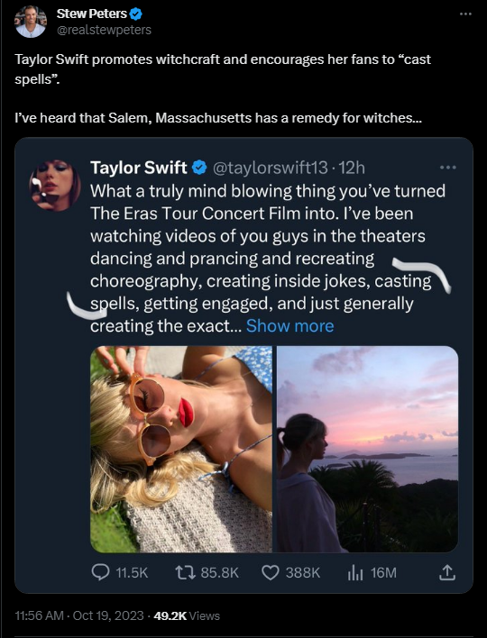 Stew Peters taylor swift witchcraft